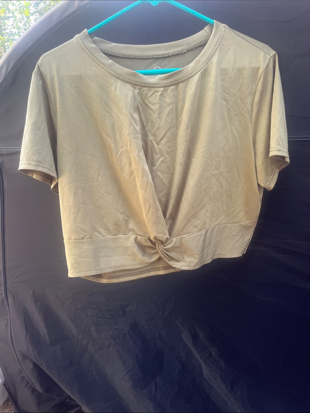 Essentials Olive Front Knot Cropped Tee